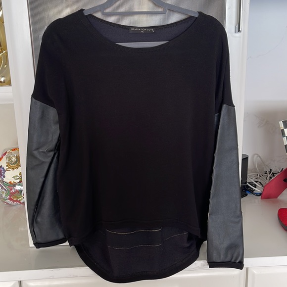 💕HP💕Generation Love Bobo Italian Faux Leather Sleeve Sweatshirt in black - Picture 2 of 14
